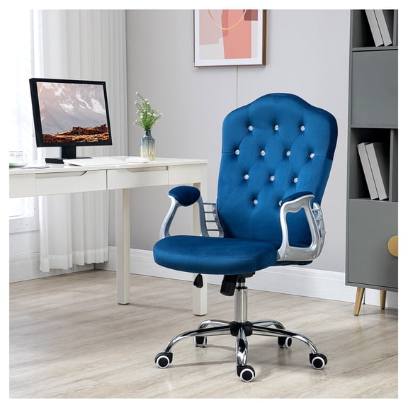 Blue Velvet Office Chair, Desk Chair with Swivel Wheels, Adjustable Height, Tilt Function, Home Office Chair