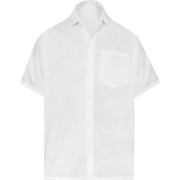HAPPY BAY Men's Beach Summer Button Down Short Sleeve Untucked Casual Shirt With Pocket Solid Oxford Shirts for Men S Snow_AA229
