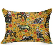 Bestwell Sugar Skull Black Cats Plush Pillowcase,Luxury Soft King Pillow Case for Hair and Skin, Standard Size Pillow Covers with Zipper Closure,20x40in