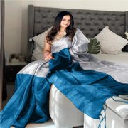 SAREEN Silver & Teal Bicolor Raga Tissue Saree – Elegant Festive Luxe
