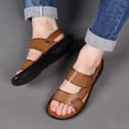 thumbnail image 3 of Men's Beach Sandals Leather Adjustable Buckle Strap Platform Slippers Comfortable Cut out Slides Open Toe Summer Beach Slip on Shoes Khaki Size 10, 3 of 5