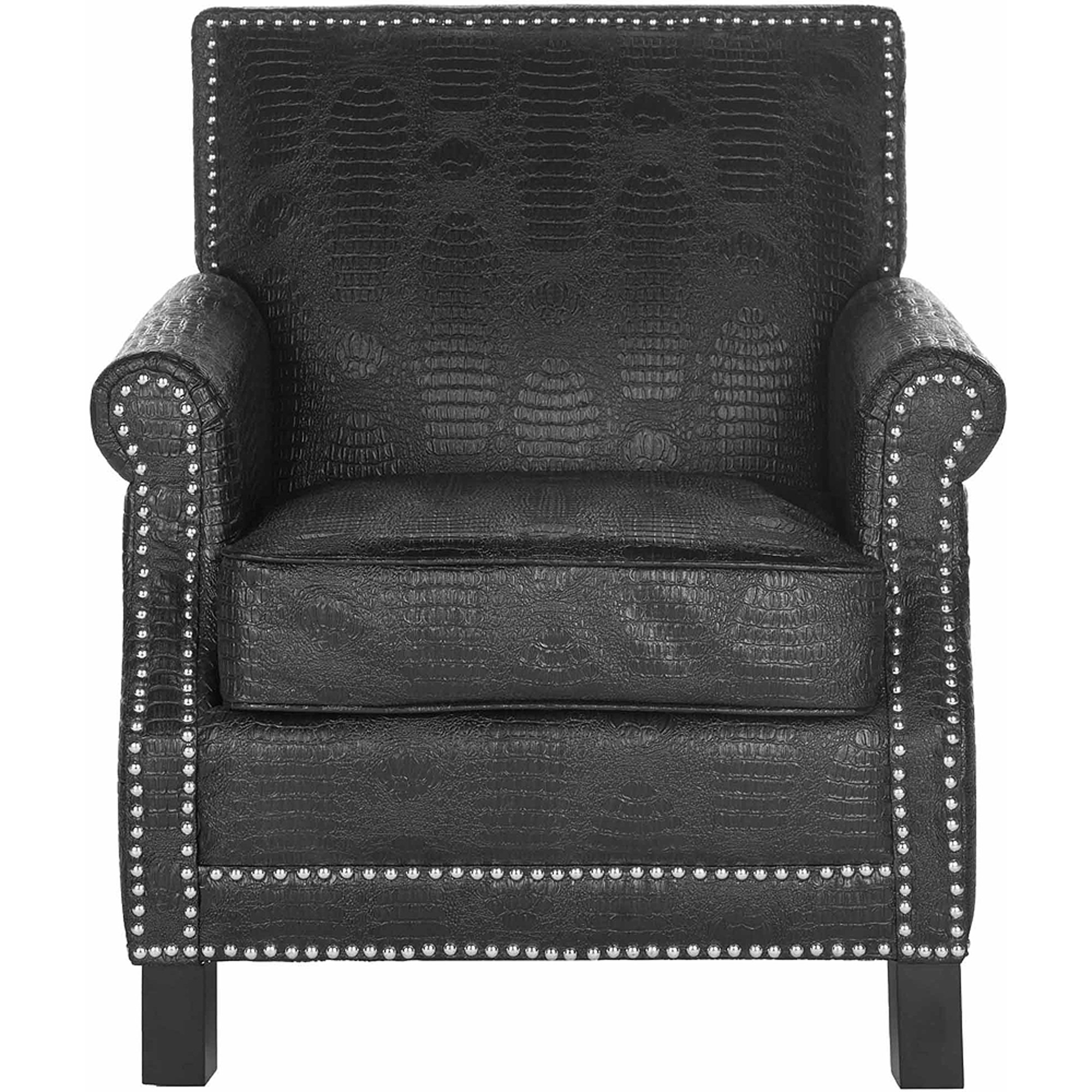 SAFAVIEH Easton Rustic Glam Upholstered Club Chair w/ Nailheads, Black Crocodile - image 2 of 4