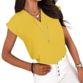thumbnail image 3 of Summer Solid Women Short Sleeved V-Neck Casual Blouse Shirt, 3 of 4