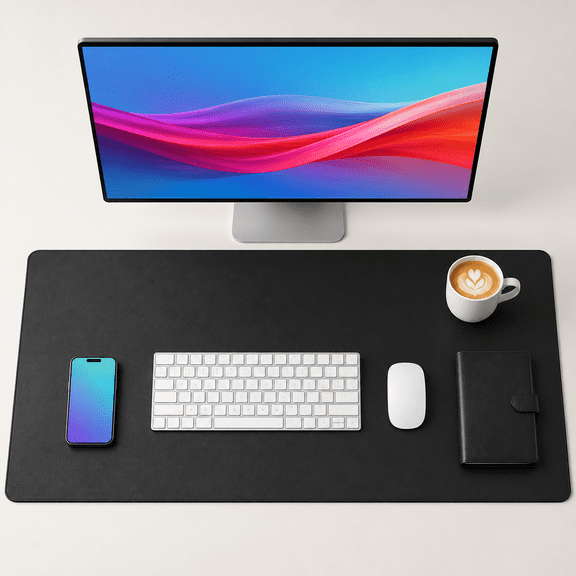 Non-Slip Waterproof PU Leather Desk Pad Protector for Mouse, Writing Desk, Office, Home, Laptop Blotter, 23.6" x 13.7", Black