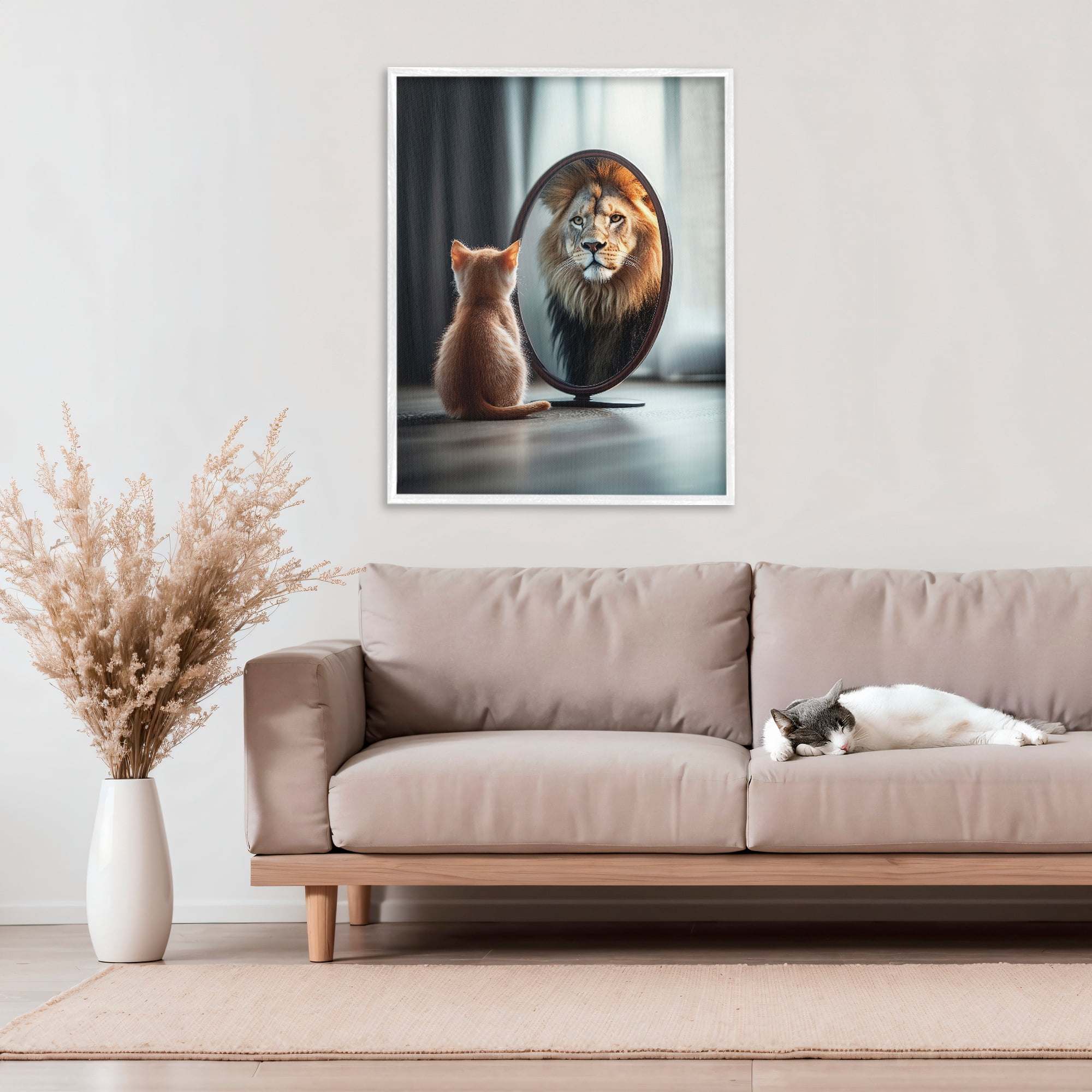 Stupell Industries Kitten Becomes Lion Illusion White Framed Giclee Art, design by Scott Stulberg