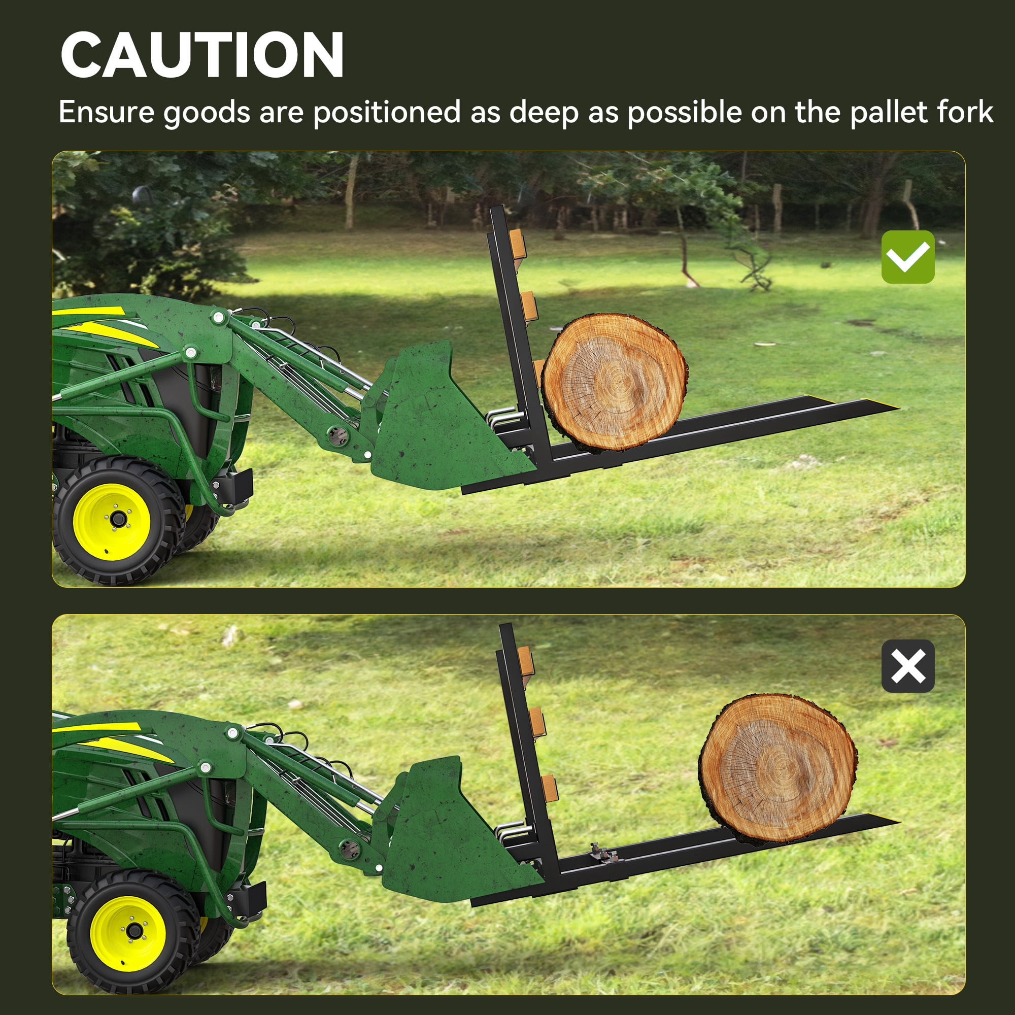 Uforic Clamp On Pallet Forks for Tractor Bucket, 60 in, 4000 lb Capacity, Heavy Duty Steel with Adjustable Stabilizer Bar and Anti-Roll Bar, Pair