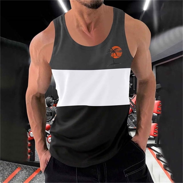 Débardeur pour Hommes, Mode Décontractée Patchwork Imprimé Pull Col Rond Débardeurs de Sport