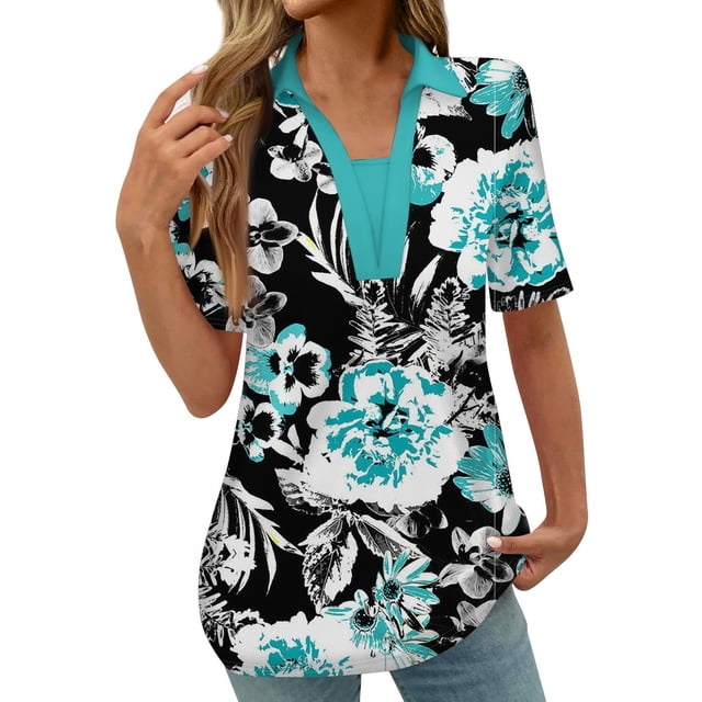 Camisetas de Manga Corta Impresa Casual para las Mujeres, Camisetas Cortas para las Mujeres Primavera Verano