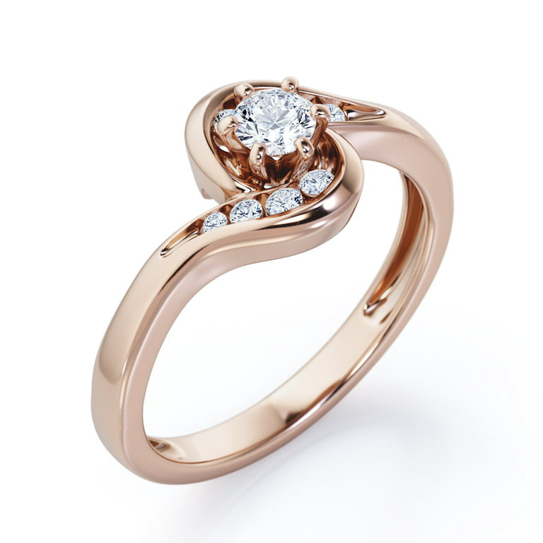 Flush Chanel Design - 0.3 TCW Round Brilliant Cut Diamond - 6 Prong Tension  Engagement Ring - 10K Rose Gold