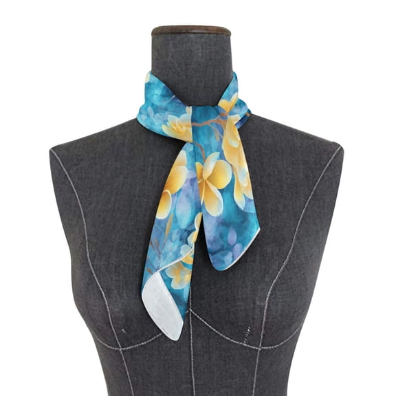 Square Scarf 24x24 Inch Tropical Frangipani Floral Print Silky Satin Sun Protection Neck Scarf for Women Multi-Purpose Head Wrap Bandana for Hair Bag Decoration