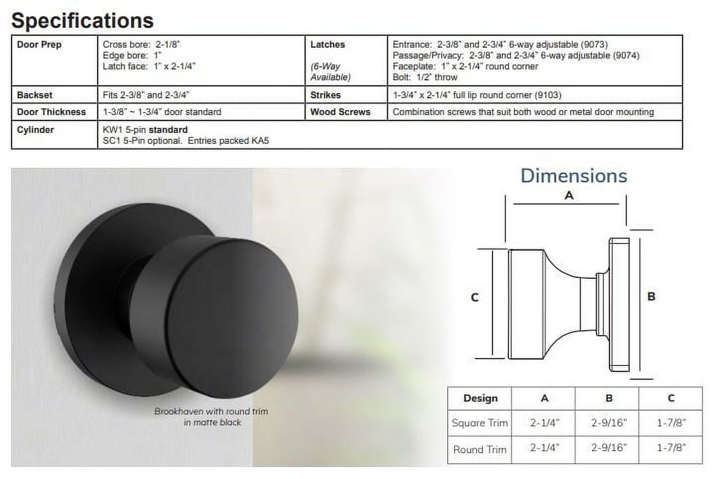 Delaney Brookhaven Privacy Door Knob in Matte Black with Square Trim