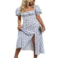 thumbnail image 4 of Femmes Volants Manches Courtes Col Carré Boho Floral Midi Robe Flowy une Ligne Longue Robe, 4 of 7
