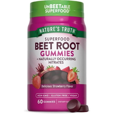 Beet Root Gummies | 60 Count | Vegan, Non-GMO & Gluten Free | Super Food Supplement | with Black Pepper | Strawberry Flavor | by Nature's Truth