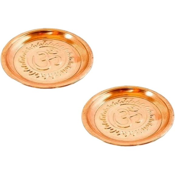 Handicrafts 5.5 inch Small Copper Pooja Plate Prashad Thali for Pooja Item Pack of 2