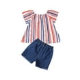 thumbnail image 4 of Toddler Girl 4th of July Outfit American Flag Top Denim Shorts Independence Day Set Summer Clothes, 4 of 7