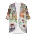 thumbnail image 5 of JURANMO Kimono Cardigan for Women, Plus Size Kimono Cardigans 3/4 Ruffle Sleeve Lightweight Flowy Boho Floral Loose Cover Ups Summer Savings Orange M, 5 of 6