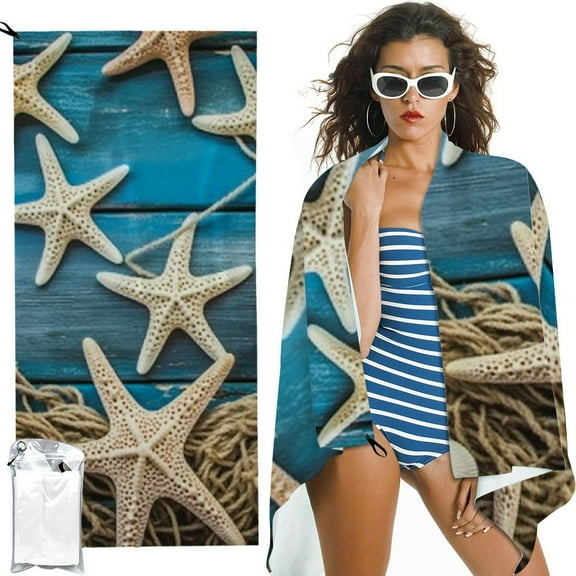 Fenyluxe  Starfish Seashell Tropical Beach Towels Sea Ocean Marine Nautical Bathroom Towel Soft Absorbent Guest Bath Towel Spa Home Bathroom Decorations 27.5x55in