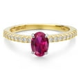 thumbnail image 3 of Gem Stone King 14K Two Tone Gold Red Created Ruby and Lab Grown Diamond Engagement Ring for Women | 1.01 Cttw | Oval 7X5MM | Gemstone July Birthstone | Size 9, 3 of 6
