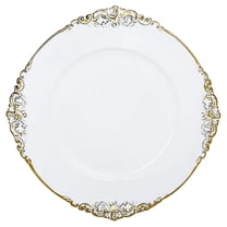 Allgala 13-Inch 6-Pack Heavy Quality Plastic Round Charger Plates-Floral White Gold Trim-HD80341