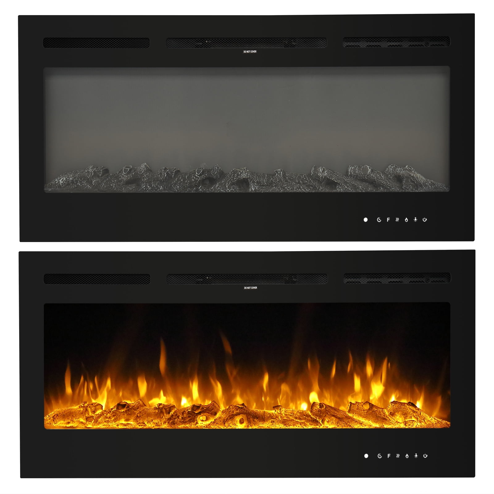 Kepooman1500W Sheet Metal Glass Recessed Electric Fireplace, 40in Wall Mounted Freestanding Portable Room Heater With Display, Fake Firewood, Crystal Stone, Remote Control Colorful, Black Kepooman1500W Sheet Metal Glass Recessed Electric Fireplace, 40in Wall Mounted Freestanding Portable Room Heater With Display, Fake Firewood, Crystal Stone, Remote Control Colorful, Black