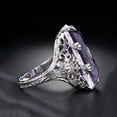 thumbnail image 2 of 925 Sterling Silver Cut Amethyst Retro Hollow Diamond Engagement Band Rings, 2 of 3