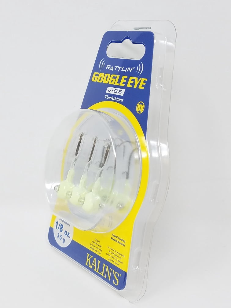 Acme Tackle Kalin's Google Eye Rattlinn Soft Plastics  Fishing Lure Jig White 1/8 oz. 3 Pack