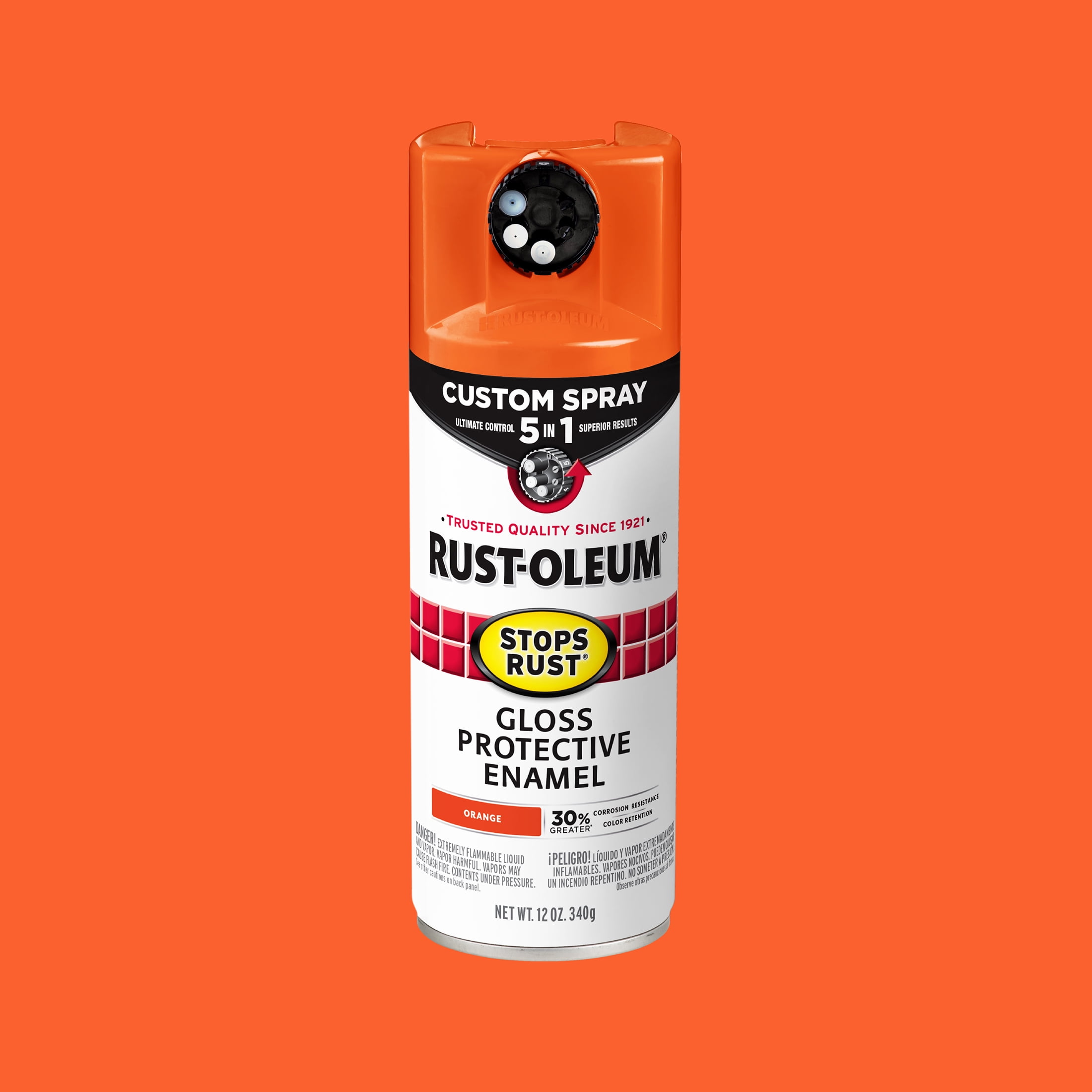 (2 pack) Orange, Rust-Oleum Stops Rust Custom Sprays 5 in 1 Gloss Spray Paint-376894, 12 oz