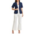 thumbnail image 2 of INSPIRE CHIC Women's Blazer Button Lapel Collar Short Sleeves Spring Summer Wear-to-Work Blazer L Dark Blue, 2 of 6