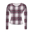 thumbnail image 5 of HAiming Womens Plaid Knit Shirt Slim Fitted Long Sleeve Round Neck Pullover Tops Ribbed Solid Color Sweater, 5 of 6