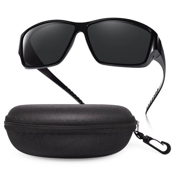 TINHAO Oversized Wrap Around Fit Over Glasses Sunglasses for Men with Hard Case, Polarized UV400 Wide Frame Prescription Glasses for Driving Fishing Hiking Cycling
