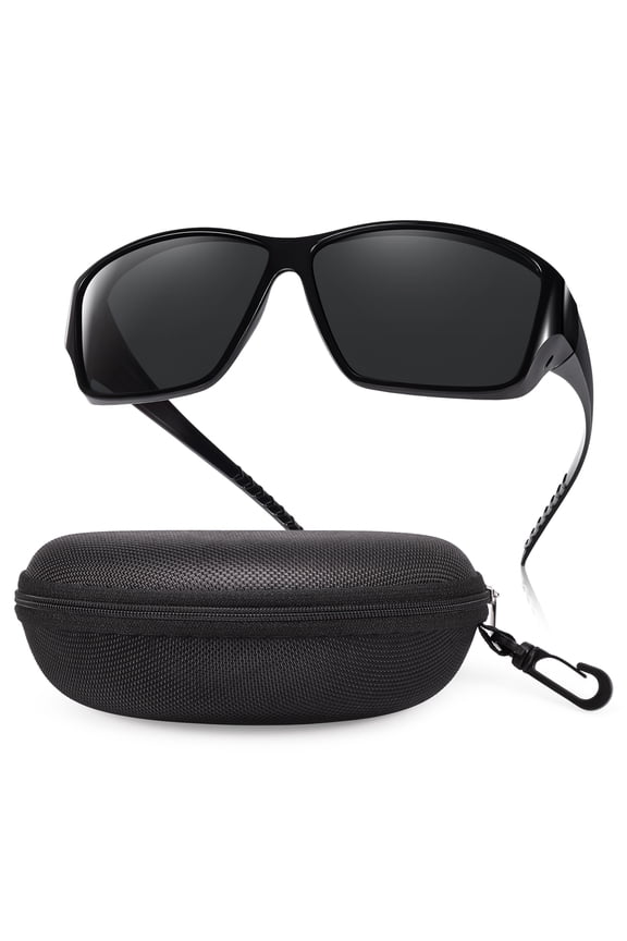 Oversized Wrap Around Fit Over Glasses Sunglasses for Men with Hard Case, Polarized UV400 Wide Frame Prescription Glasses for Driving Fishing Hiking Cycling
