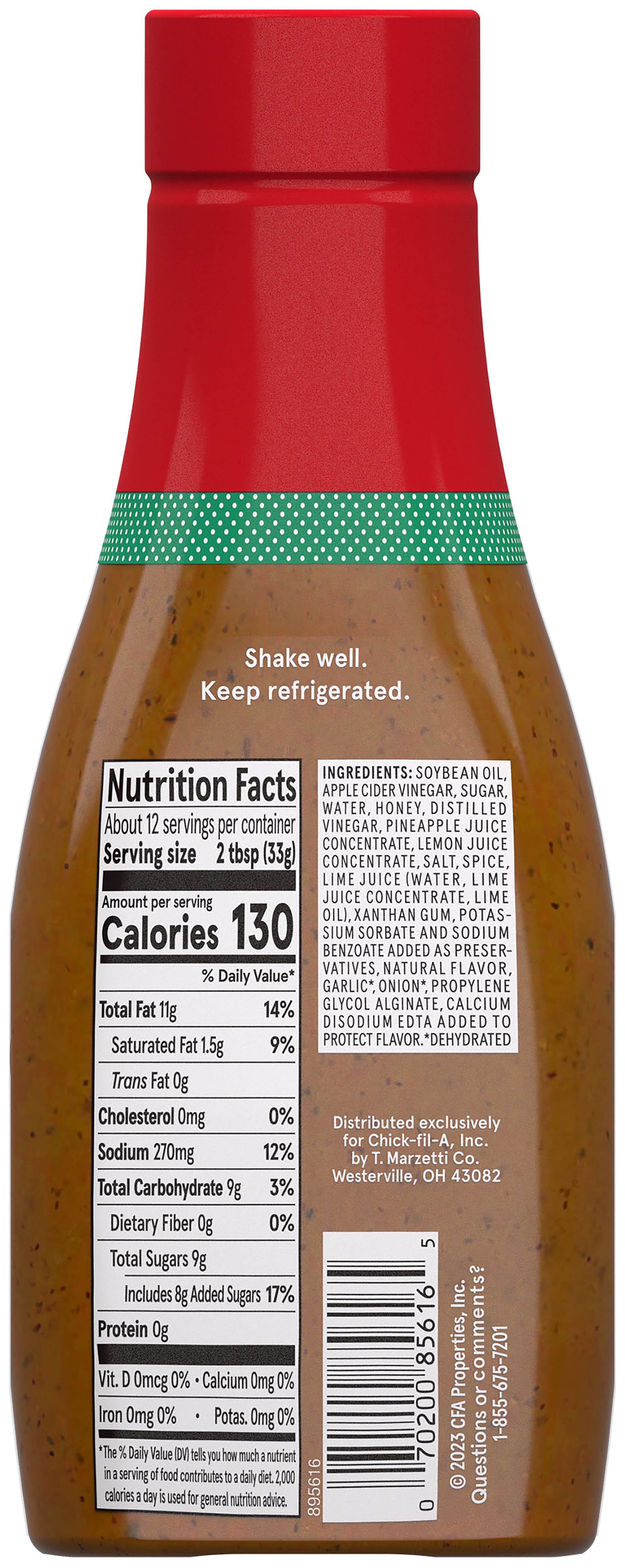 Chick-Fil-A Zesty Apple Vinaigrette Salad Dressing, Refrigerated, 12 oz Bottle