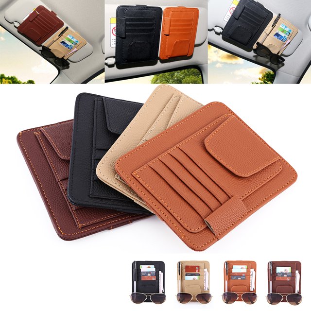 Multifuncional Auto Car Sun Visor Organizador Card Clip Pouch Glasses Holder PU Bolsa de Almacenamiento de Cuero (Negro) Unbranded QC01770-01