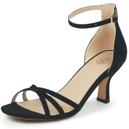

Women s Open Toe Kitten Heel Sandals Ankle Strap Stiletto Heels Dress Pump Shoes for ladies Black 9