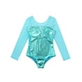 thumbnail image 3 of ZDHoor Kids Girls Long Sleeve Metallic Ballerina Leotard Sparkly Rhinestone Tulle Ballet Gymnastics Leotard Blue Green 8, 3 of 6