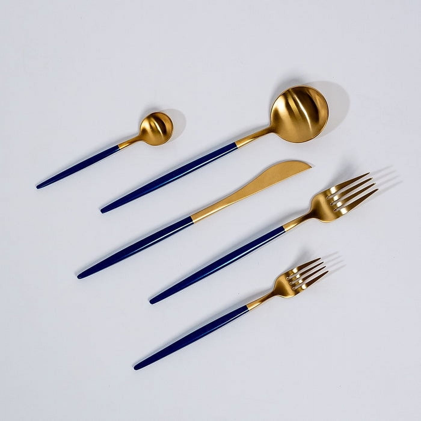Ozarke Royal Cutlery Set, Stainless Steel Matte Gold and Blue (Set of 20)