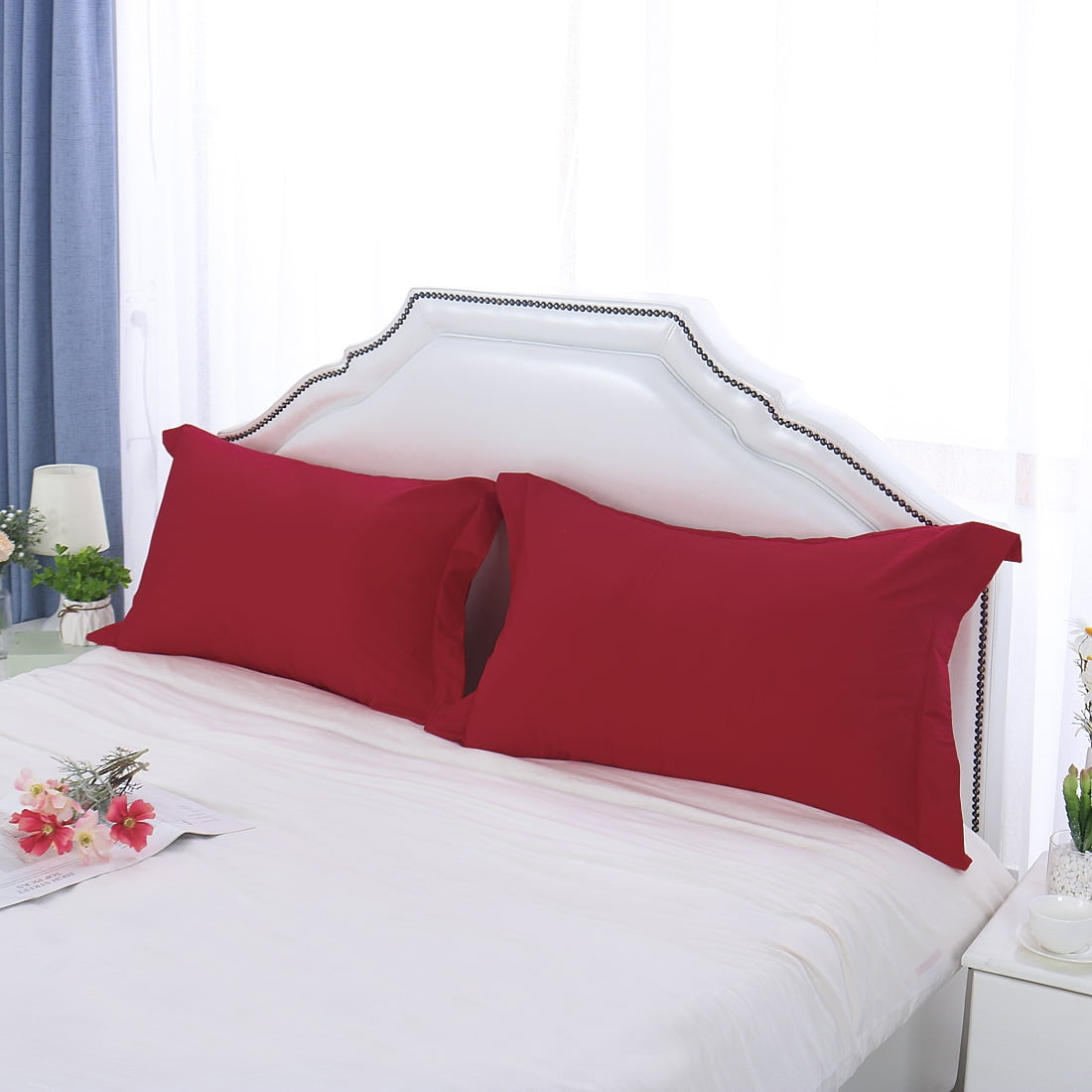 2 Pcs Pillowcases Cotton Pillow Protector Red King (20" x 36