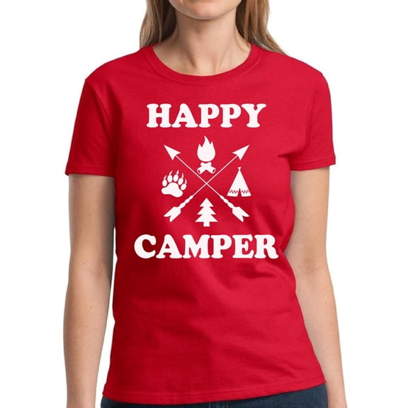 Happy Camper White Camping Shirt for Women - S M L XL 2XL 3XL Weekend Camp Graphic Tee - Ladies T-Shirt Gift