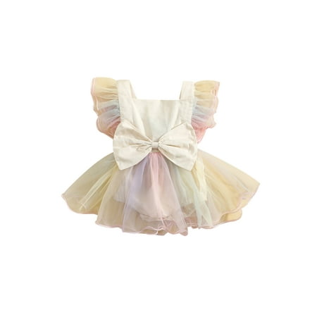

Diconna Infant Baby Girls Chiffon Romper Tutu Skirt Square Collar Sleeveless Bow Decor Princess Dress 18-24 Months