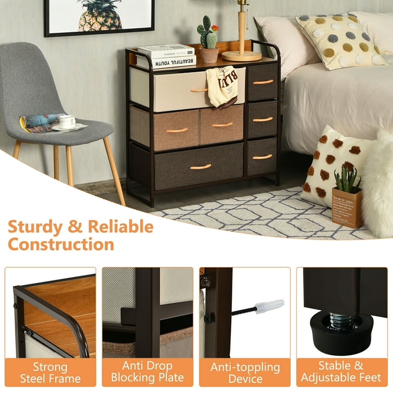 Costway 3 Drawer Dresser w/Top Shelf Storage Tower Cabinet for Bedroom  Hallway Nursery