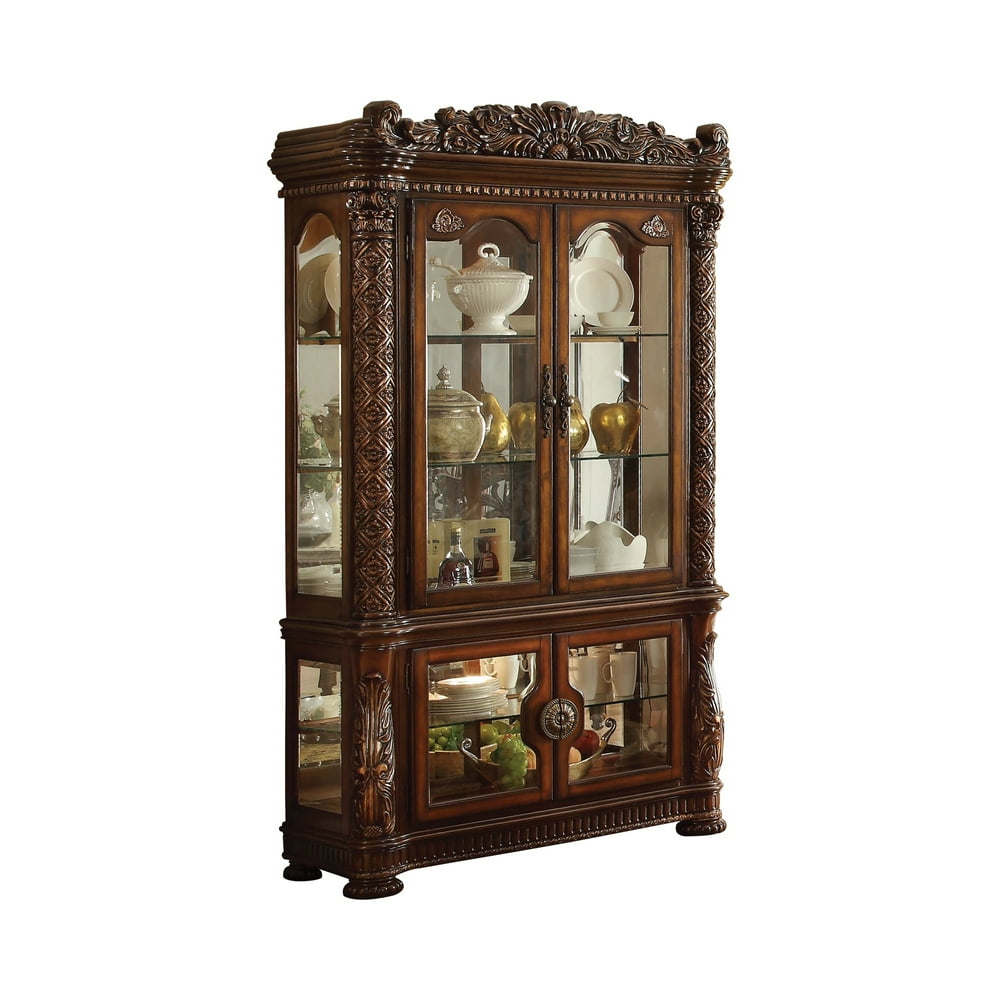 Wooden Curio With Four Glass Doors And Fives Shelves, Cherry