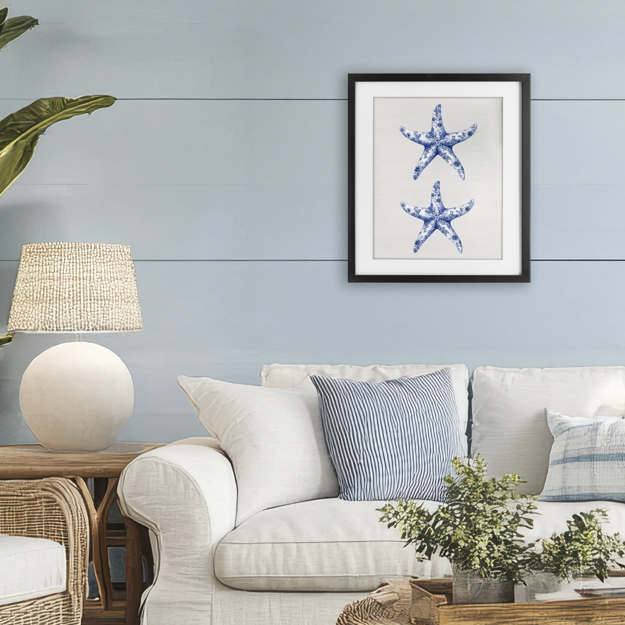Vintage Toile Starfish Black Framed Print Under Glass, design by Lettered and Lined
