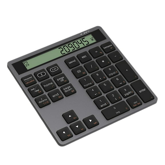 Ergonomic Bluetooth Dual Mode Wireless Numeric Keyboard with Display Calculator 2in1 Wireless Number Keypad Grey