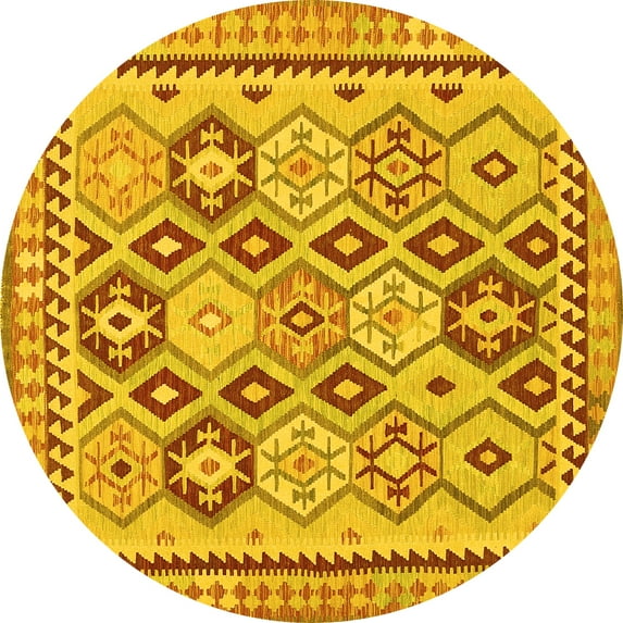 Ahgly Company Indoor Round Southwestern Yellow Country Area Rugs, 8' Round