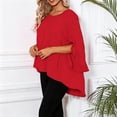 thumbnail image 6 of Sheghy Tops for Women Solid Ruffle 3/4 Sleeve Round Neck Summer Blouse Red M, 6 of 9