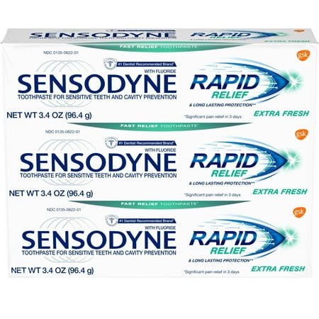Sensodyne Rapid Relief Sensitive Toothpaste, Extra Fresh - 3.4 Ounces (Pack of