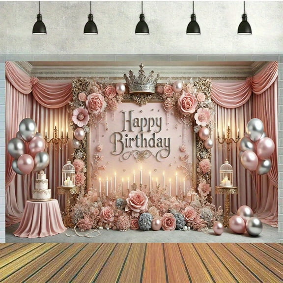 Rose Gold Birthday Backdrop Pink Gold Birthday Photography Backgrounds Glitter Rose Gold Birthday Banners Rose Gold Balloon and Flower Background Photography Celebration Event