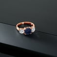 thumbnail image 3 of Gem Stone King 18K Rose Gold Plated Silver Blue Sapphire and White Lab Grown Diamond 3 Stone Engagement Ring for Women (3.82 Cttw, Gemstone September Birthstone, Cushion 8MM, Size 6), 3 of 5