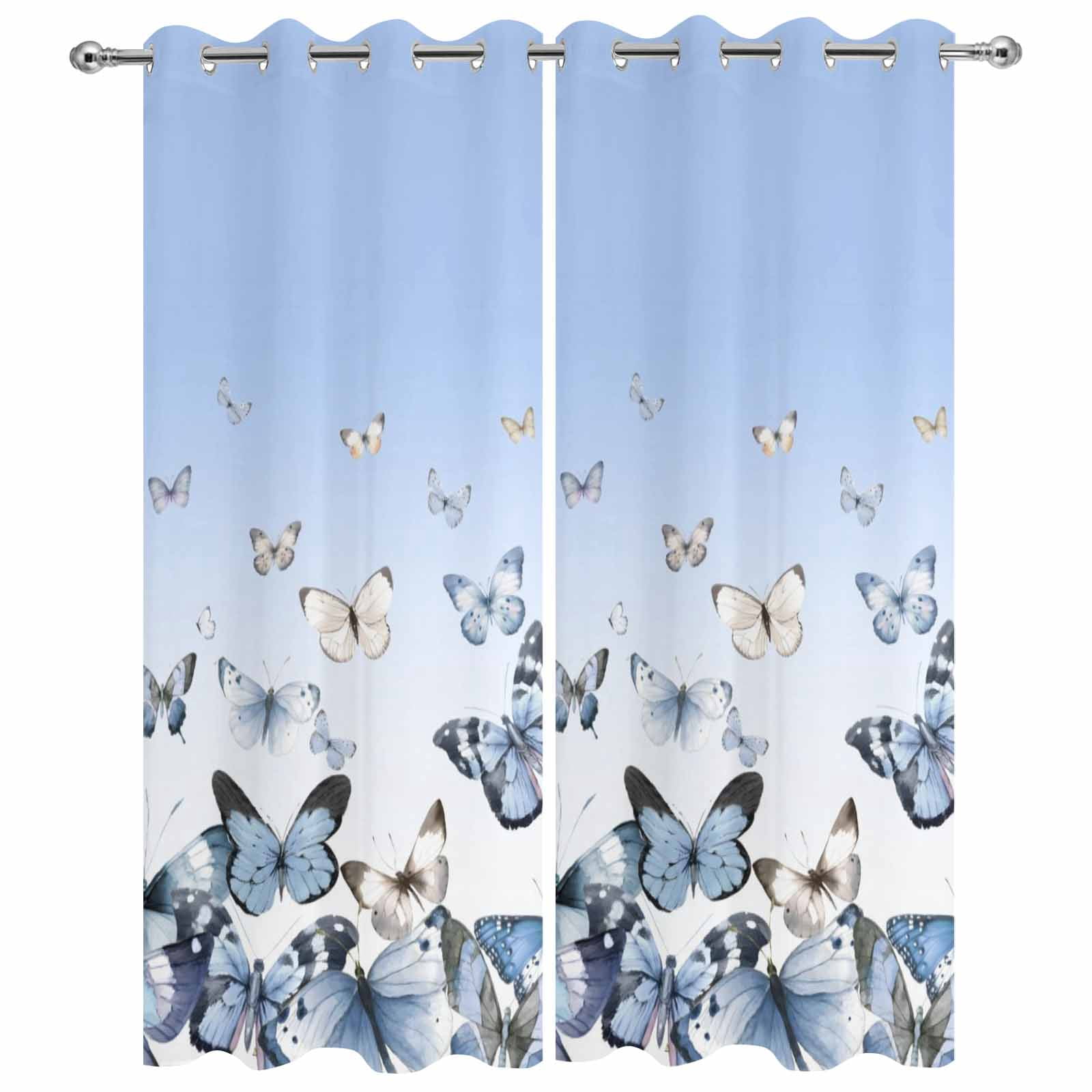Outdoor Curtains for Patio Waterproof, Blue Butterflies Outdoor Privacy Panels Grommet, Elegant Pastoral Watercolor Blackout Outside Curtains for Porch/Cabana/Pergola/Gazebo 54"x84", 2 Panels