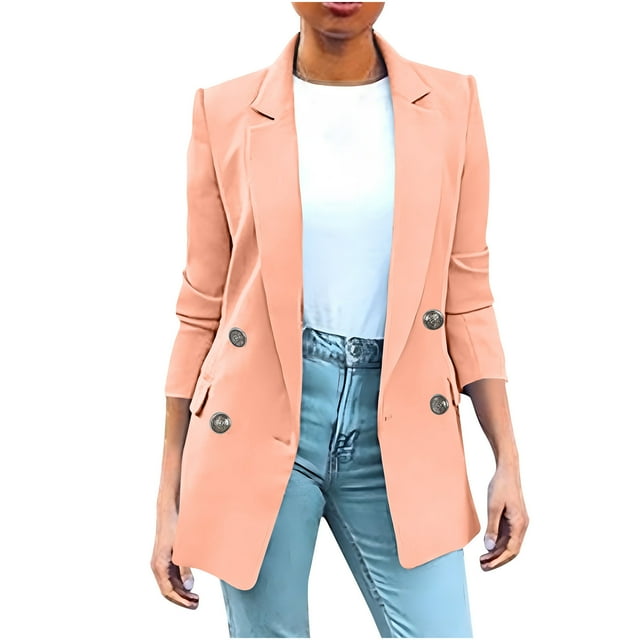 Yuyuzo Blazers for Women Long Sleeve Lapel Button Open Front Solid Color Business Casual Jackets